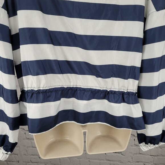 Zara Navy White Boxy Hideable Hood Lightweight Windbreaker Jacket Size Large L - Picture 13 of 16